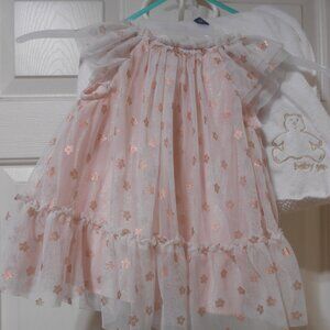 CUTE BABY GAP WHITE UNISEX BLANKET & CAT+JACK PINK RUFFLE DRESS SIZE 12 MONTHS